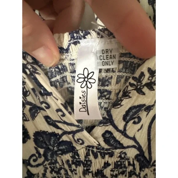 Daisies Blue White Floral Paisley Lace Up Back High Low Maxi Dress Large - Picture 4 of 5